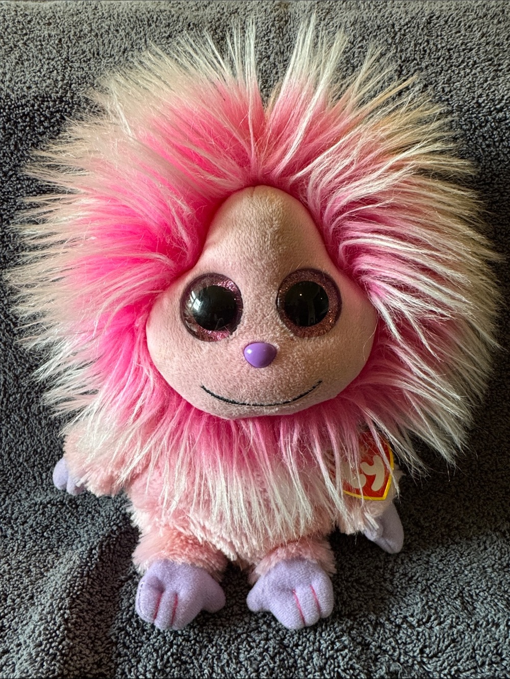 Ty Frizzys ‘Kink’ Pink Furry Monster Plush Sparkle Eyes 6” Beanie Boos Series
